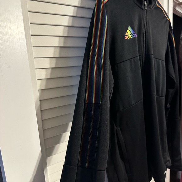 Adidas Men's Black Performance Jacket with Rainbow Accents - Picture 3 of 5